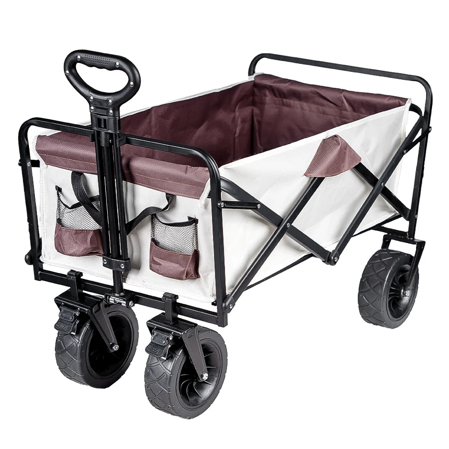 Bollerwagen mit großer Tragfähigkeit, faltbarer Bollerwagen für Garten und Strand, Campingausrüstung mit Getränkehaltern