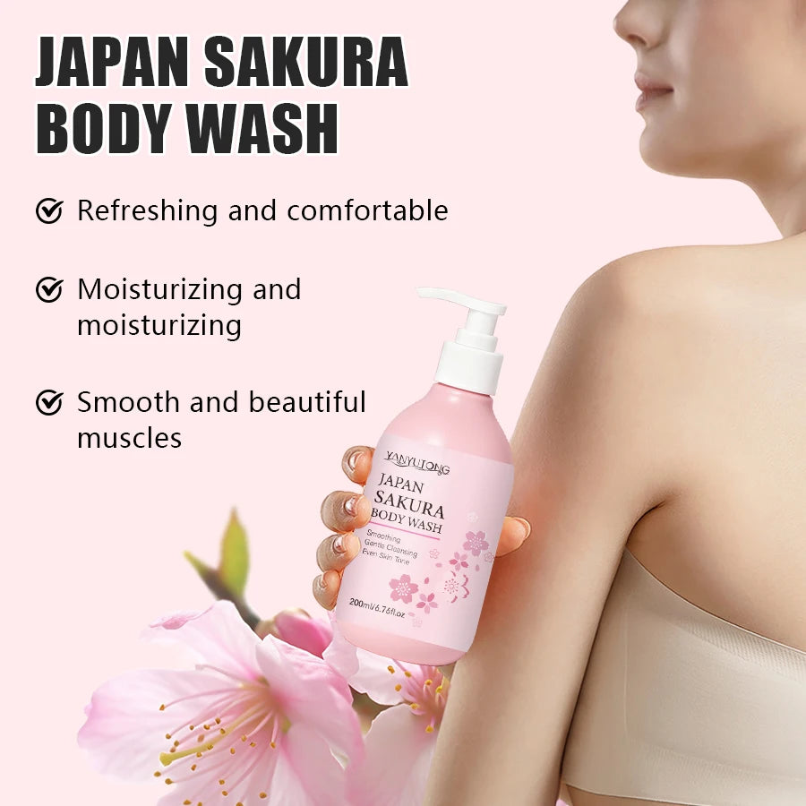 Sakura Duschgel Lang anhaltende Feuchtigkeit Glatt Langanhaltender Duft Sanfter Schaum Körperreinigung Badeprodukt 200ml