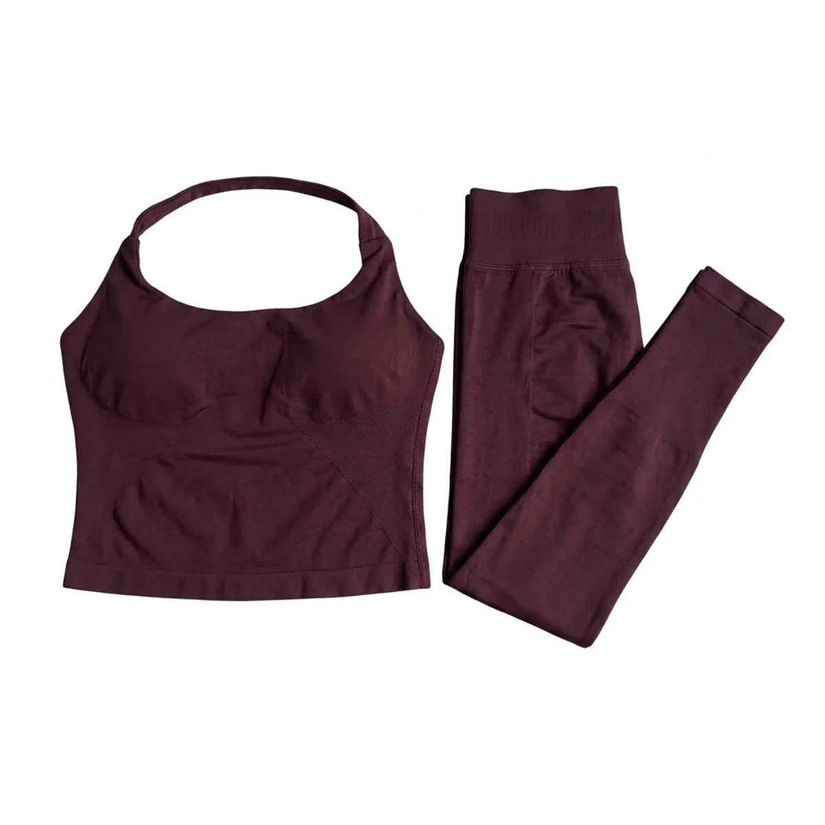 Halter Top Leggings 2-Piece Set Seamless Halterneck Backless Yoga Top+Scrunch Booty Leggings Fitness Gym 2pcs Set