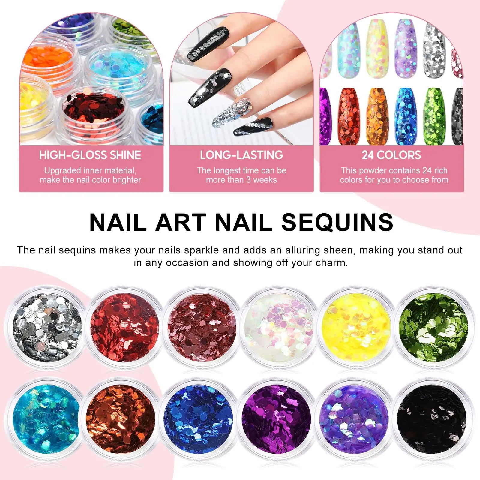 Acrylic Nail Kit with UV Light, Professional Nail Kit Acrylic Set for beginners with Everything 3PC Powder 24PC Glitter Fake Tip Secondary image