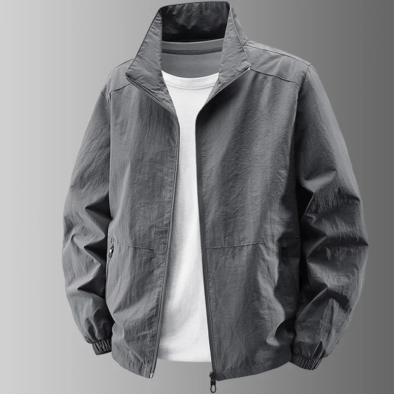 Herren Stehkragenjacke Frühling Atmungsaktiv Leicht Anti-Falten Windjacke Outdoor Sport Freizeit Schnelltrocknende Arbeitsjacken