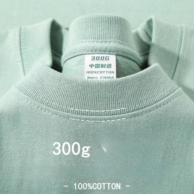 Sommer Baumwolle Strapazierfähiges 300-Gramm-T-Shirt aus amerikanischer Reinbaumwolle für Herren mit kurzen Ärmeln, lässiges Basic-Oberteil, Oversized T-Shirt