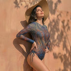 Damen Zweiteilige Bademode Langarm Mesh Badeanzug UPF 50+ Hohe Elastizität Gepolstert 2026 Neuer Strand-Badeanzug Beachwear