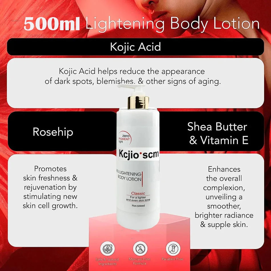 500ml schnelle Aufhellungscreme für dunkle Haut Kojic Sen Feuchtigkeitsspendende aufhellende Körperlotion Hautpflege für makellosen, ebenmäßigen Hautton