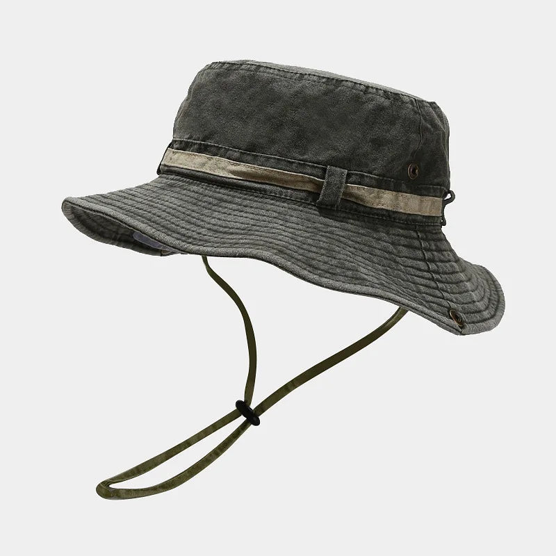1pc Sun Hat Boonie Hat Washed Bucket Hat Packable Outdoor Fishing Hunting Hat Strap Adjustable Chin Strap for Men and Women