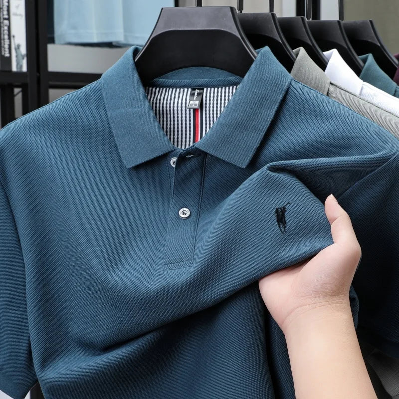 Polo-Shirt aus 100 % reiner Baumwolle, Kurzarm, High-End-Luxusmarke, Mode, Paul Pony Stickerei, Golf, Business Casual Herren T-Shirt