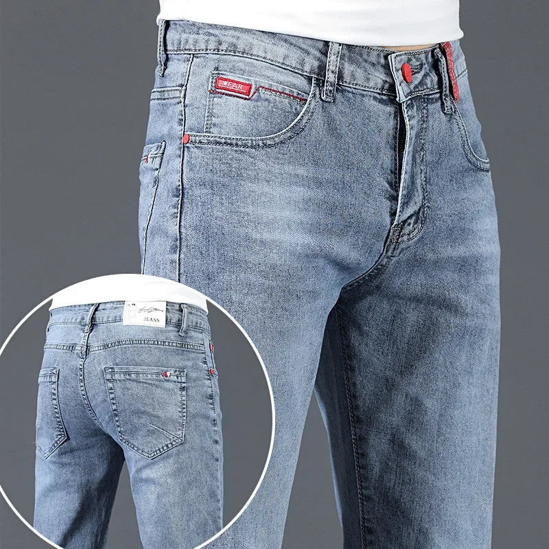 2024 Neue Herren Baumwoll Business Casual Skinny Jeans Trendige Modische Stretch Straight Slim Denim Hose Herren Blau Grau Hauptbild