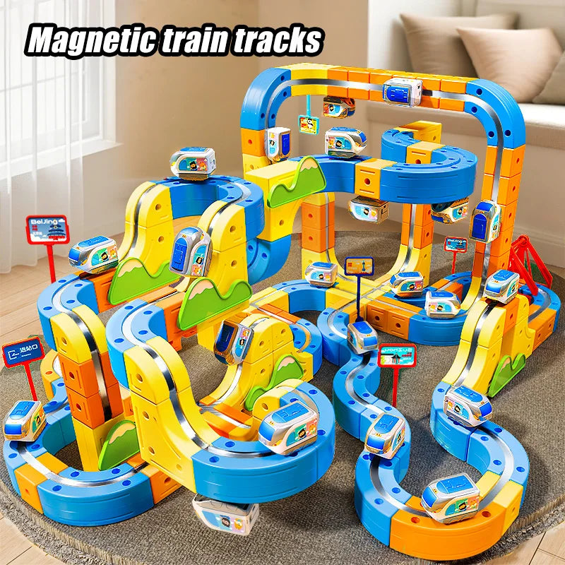 Magnetischer Zug Spielzeug für Jungen Spur 1:64 Elektrische Schiene DIY Magische Fahrzeug Modell Spielzeug Bildung 3 Jahre Kinder Geschenke