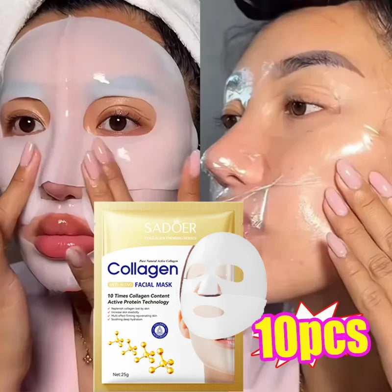 10 Stk. Kollagen Anti-Falten Gesichtsmaske Anti-Aging Mildert feine Linien Strafft die Haut Feuchtigkeitsspendend Aufhellend Hautpflege Koreanische Kosmetik Hauptbild