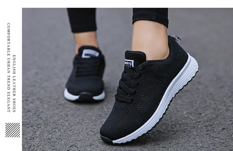 Damen Freizeitschuhe Mode Atmungsaktive Walking Mesh Flache Schuhe Sneakers Weiß Damen Fußbekleidung