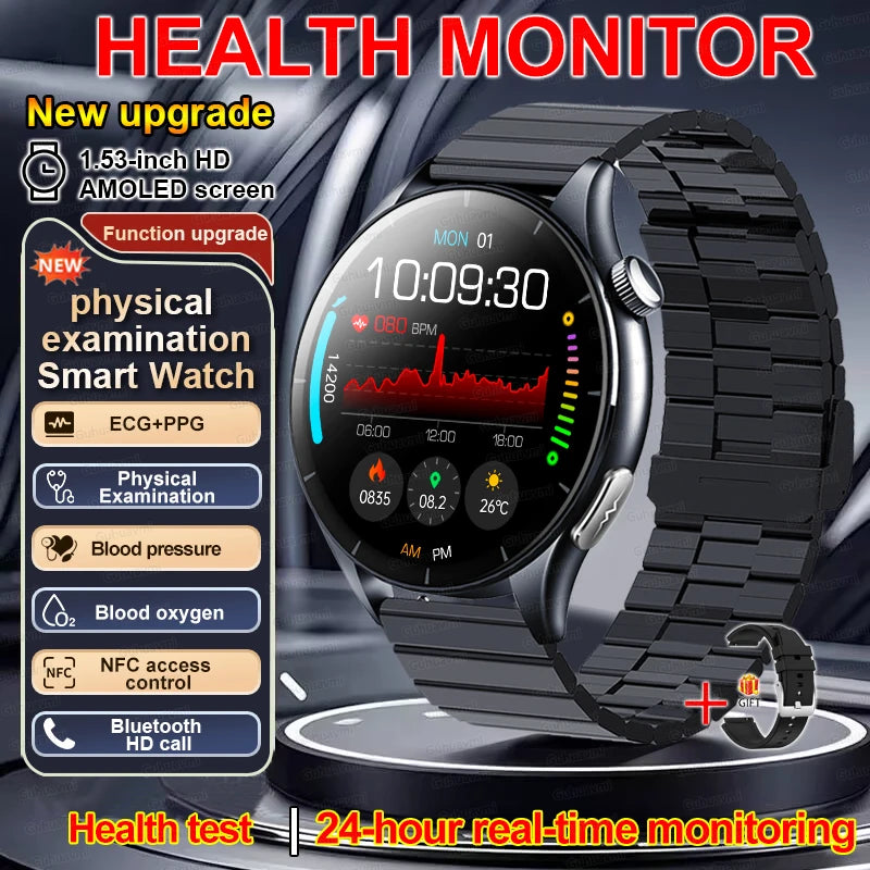 2026 Neue Smartwatch NFC EKG+PPG Blutsauerstoff Harnsäure Blutdruck Saphir Smartwatch Herren für Android iOS Smartwatch Herren