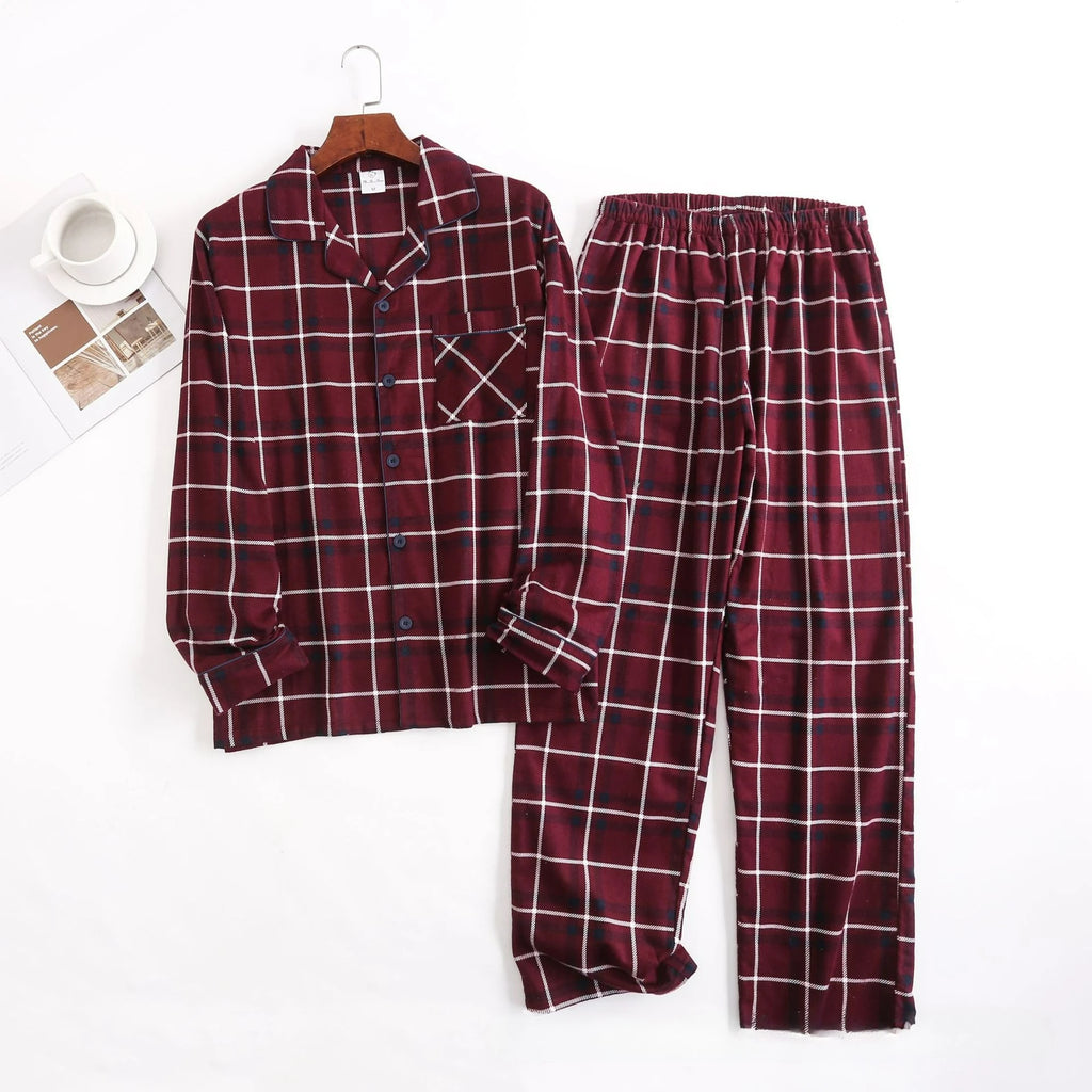 Herren-Hausanzüge Langärmelige Hosenanzüge für Herbst und Winter Pyjamas für Herren Flanell Kariertes Design Pyjamas für Herren