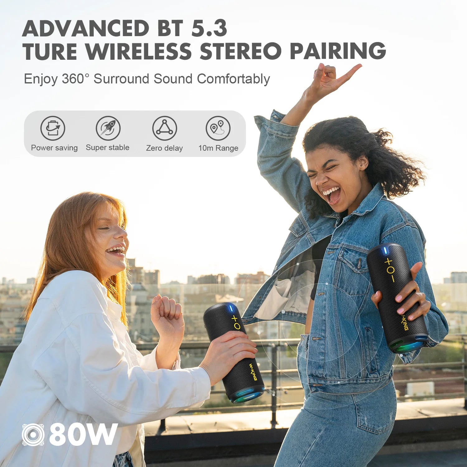 W-KING 40W Bluetooth Lautsprecher, IP67 Wasserdicht, APP-Steuerung, Hochwertiger Klang, TF/AUX, Dynamische Beleuchtung für Party, Outdoor, Dusche