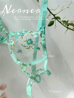 YUQI Französisches Luxus-Dessous-Set – sexy BH- und Höschen-Set mit floraler Stickerei in Schwarz, durchsichtige, transparente, verführerische Damen-Unterwäsche