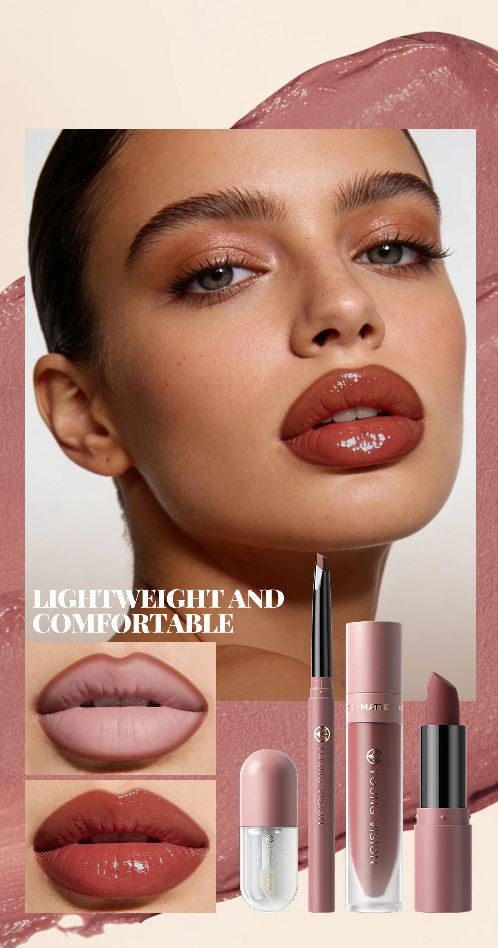 4tlg. Set Langanhaltendes Wasserdichtes Lippen-Make-up-Kit – Weicher, geschmeidiger cremiger Lippenstift & Lipgloss Lip Oil Set