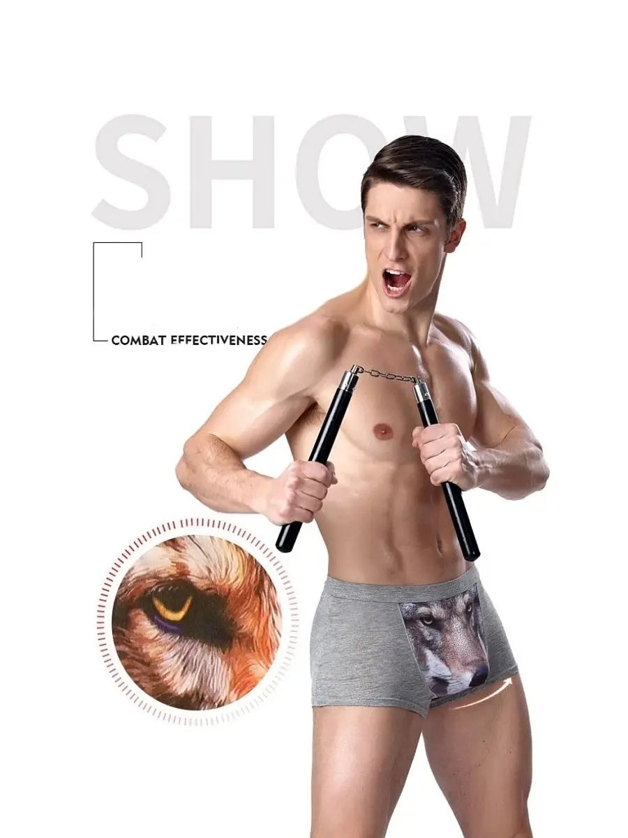Herren Einzigartige 3D-gedruckte Wolfs-Adlerkopf-Flachwinkel-Hose mittelhohe Boxershorts Atmungsaktives gestricktes Modal-Gewebe