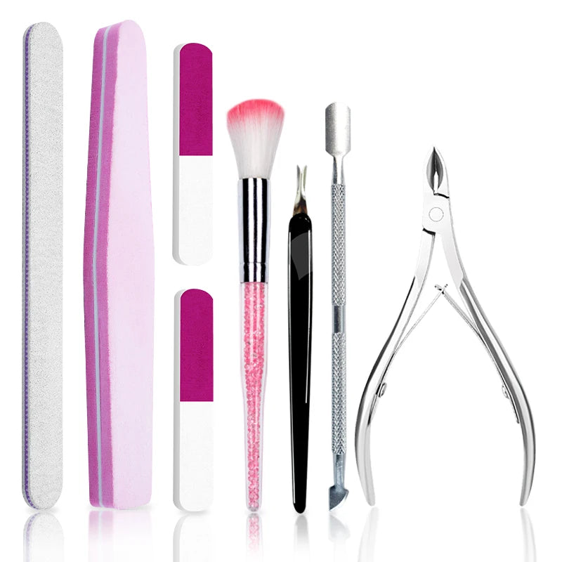 6Pcs/Set Professional Nail Files Manicure Sets Nail Suit Nail File Buffer Block Grinding Strip Cuticle Pusher Steel Pushing KIts