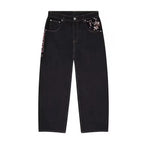Vintage Low Waist Hip Hop Kirschblüten bestickte Jeans Weite Hose Y2K Kleidung Herren Damen Bestickte Baggy Jeans