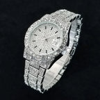 Elegante Diamantenuhren Damen Mode Silber Rund Edelstahl Quarzuhr Iced Out Glänzend Wasserdichte Uhr Geschenk für Frauen