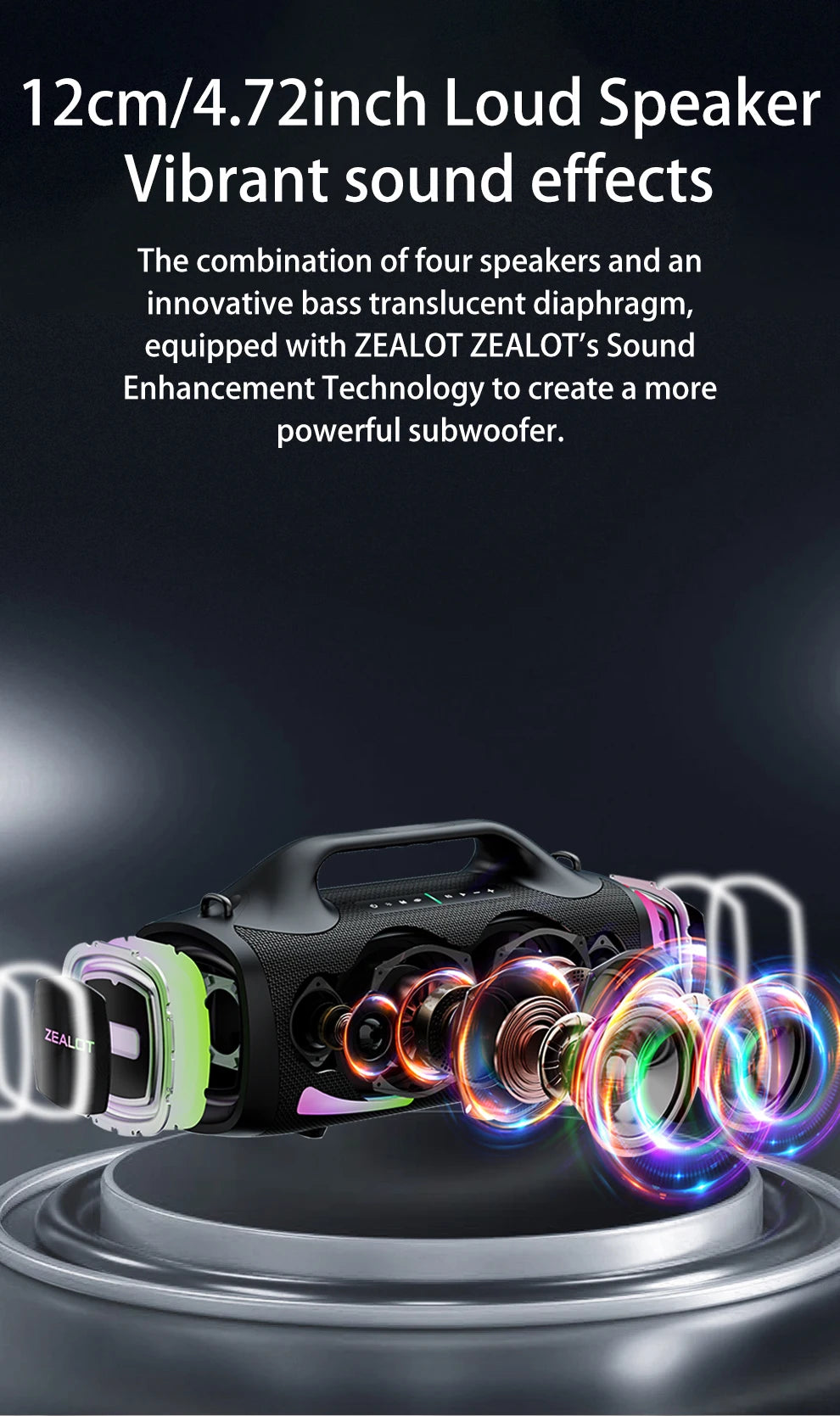 ZEALOT S79 Bluetooth-Lautsprecher 100W Tragbarer Subwoofer HiFi Dual Pairing Schnellladung 24000mAh Akku