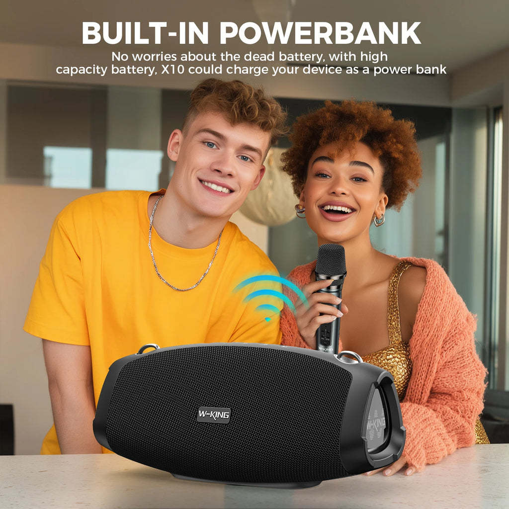 W-KING (120W PEAK)70W Tragbare laute Bluetooth-Lautsprecher mit kabellosem Mikrofon, wasserdichte kabellose Outdoor-Bluetooth-Lautsprecher