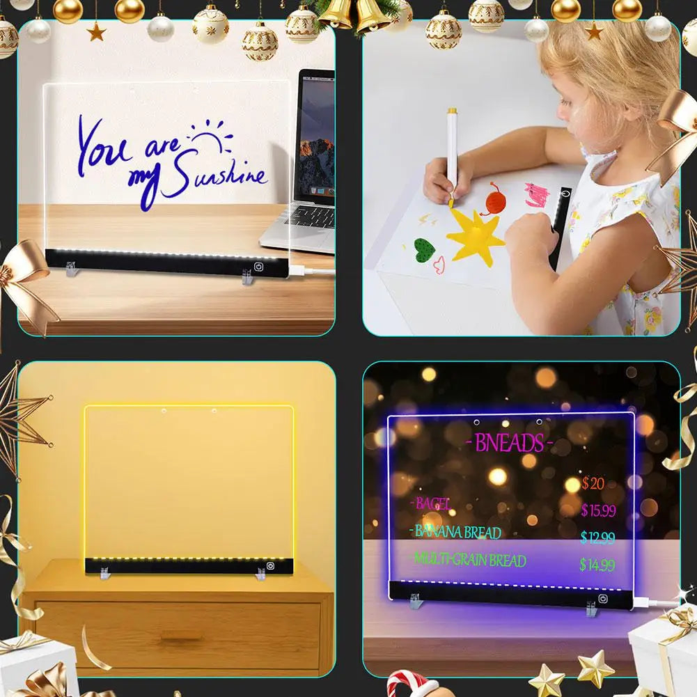 LED-Notiztafel-Nachtlicht mit 7 bunten Stiften DIY Acryl-Nachrichtentafel Kreatives Fluoreszierendes Mal- und Zeichenbrett