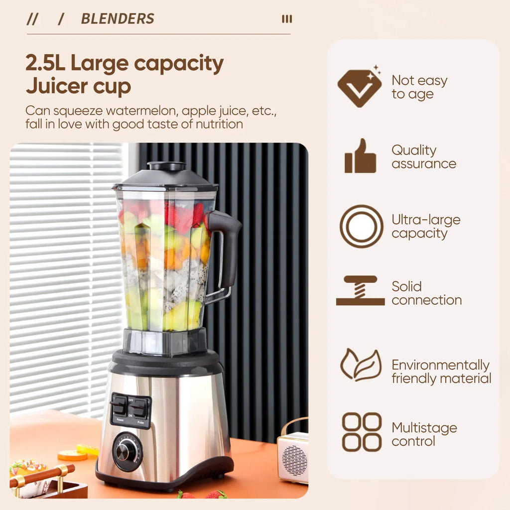 3-in-1 Leistungsstarker Standmixer Entsafter Smoothie Maker 0.5/1.5/2.5L 3 Behälter Küchenmaschine Mixer für Eis Nüsse Obst