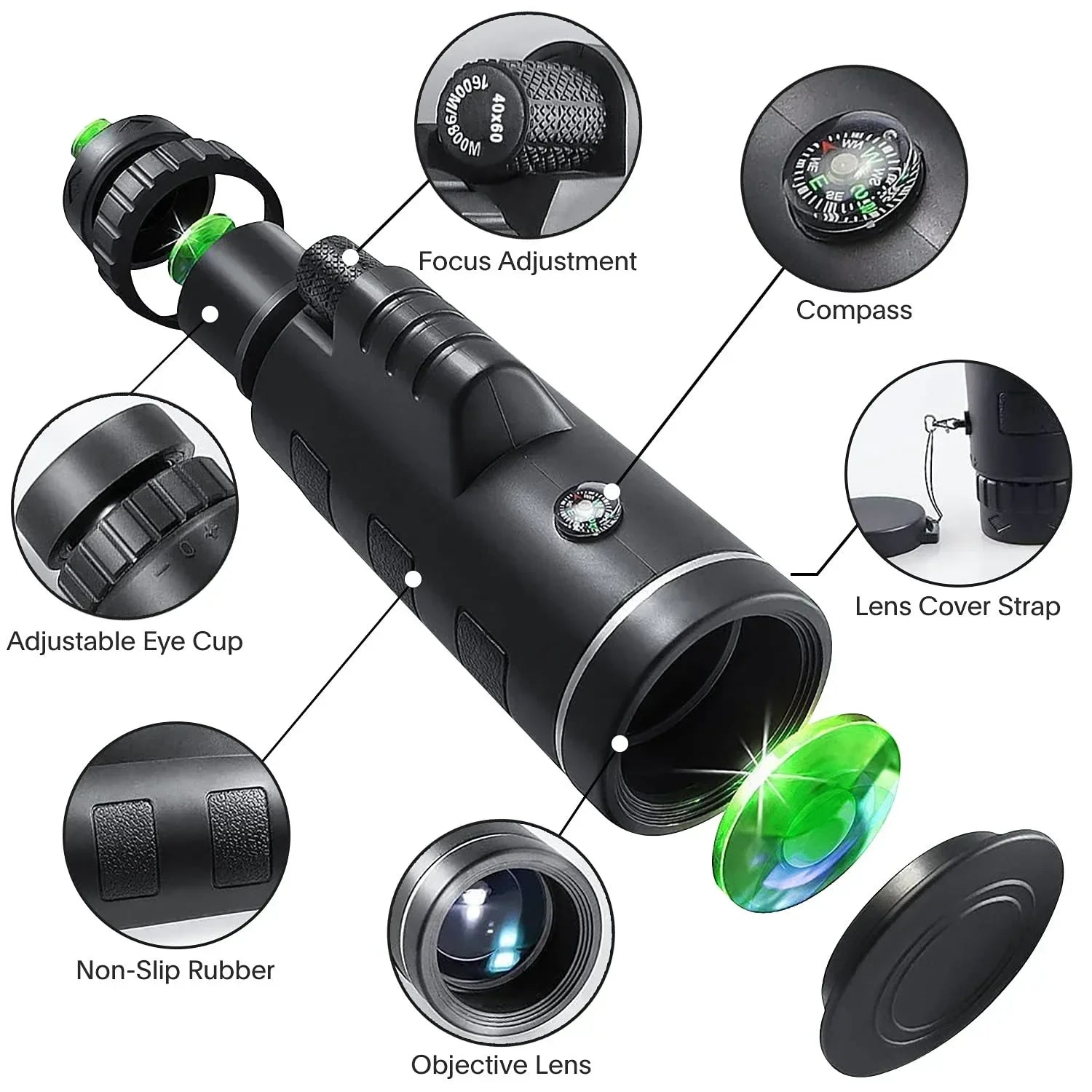 DISCOVERY 40x60 Monokular-Teleskop mit Smartphone-Halterung & Stativ, High Power BAK4 Prismenlinse Monokular für Jagd, Camping Hauptbild