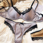 Französisches Dessous-Set mit dünnen Cups, sexy Spitze, Push-up-BH, Mode für Damen, Seidenstoff, Unterwäsche, hochwertige Intimates, BHs und Höschen