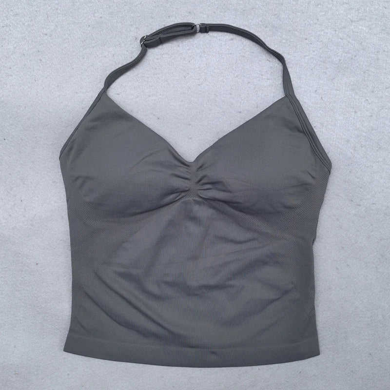 Verstellbares Sport-Neckholder-Oberteil Damen Rückenloses Gym-Top mit integriertem BH Yoga-Kleidung Ärmellose Shirts Workout-Outfits Tanktop