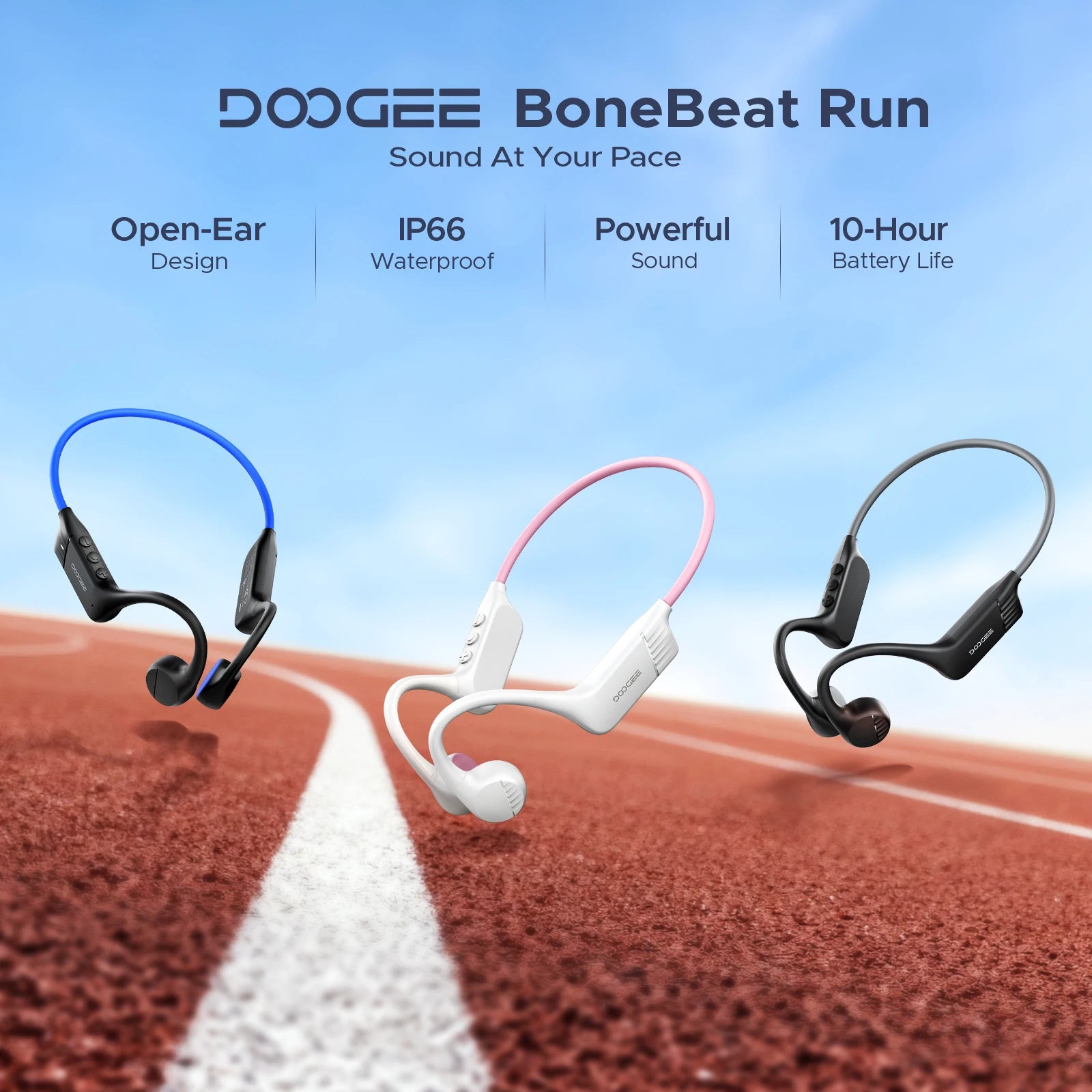 DOOGEE BoneBeat Run Knochenschall-Kopfhörer, kabellose Open-Ear-Sportkopfhörer, 10 Stunden Akkulaufzeit zum Laufen, Radfahren