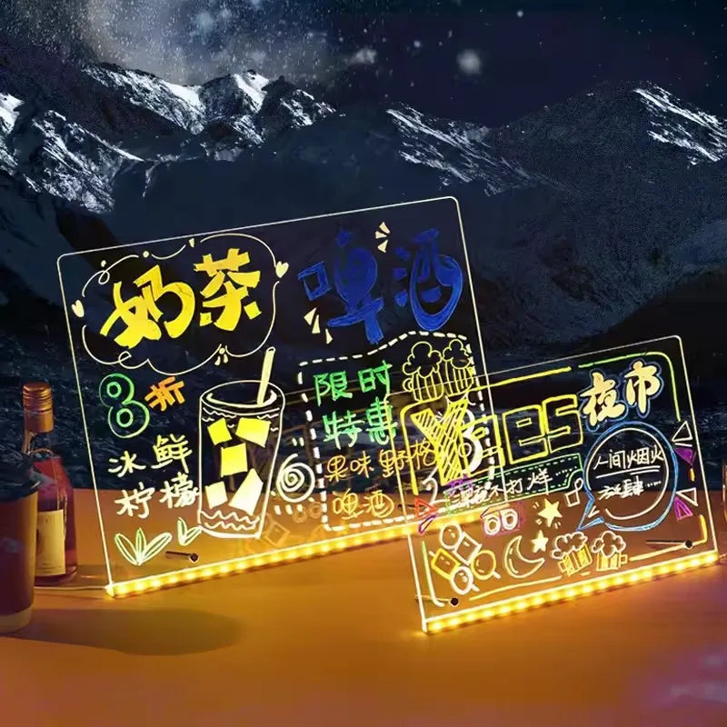 LED Leuchtende Acryl-Nachrichtentafel, löschbar, USB-Zeichentafel, Geburtstagsgeschenk, Bar-Werbung für kreative Aktivitäten mit Ständer