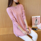 Strickpullover Herbst Winter Oberteile Rundhals Langarm Pullover Legere Warme Damenpullover Midi Lang Schmaler Pullover Mädchen