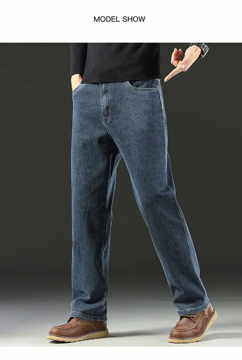 Herren Baggy Jeans Frühling und Herbst Lässige Gerade Stretch Vielseitige Weite Business Denim Hose Bequeme Loose Hose