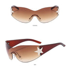 Neue Y2K Randlose Punk-Sonnenbrille Goggle Damen Herren Luxusmarke Wrap Around Sonnenbrille Fünf Sterne Eyewear Sport One Piece Shades