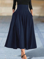 Neu eingetroffen: Kleider, einfarbige A-Linien-Röcke für Damen, Bekleidung, langer Rock mit hoher elastischer Taille für Damen mit Schleife, elegante Damenröcke
