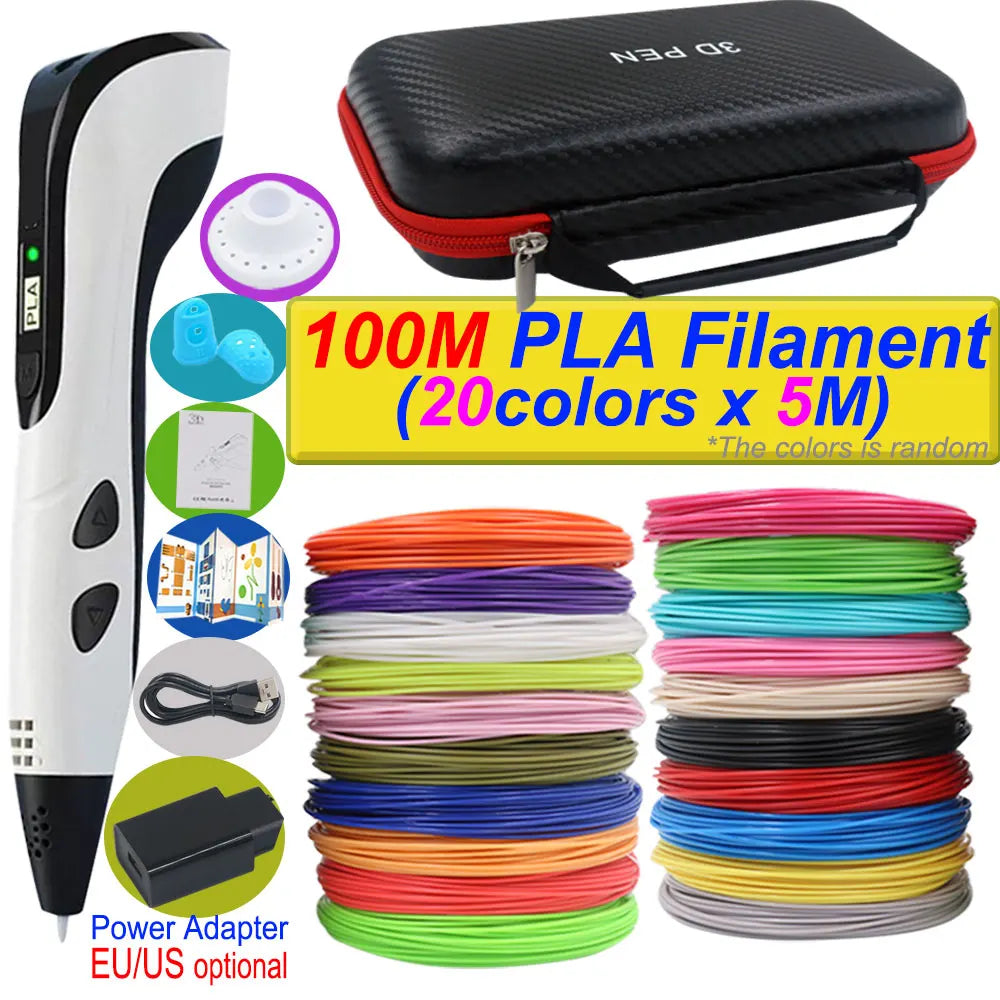 2026 Neue 3D-Druckstift DIY Dreidimensionale Malerei Kinderspielzeug mit LCD-Bildschirm Netzteil 200M PLA-Filament Spielzeug Geschenk
