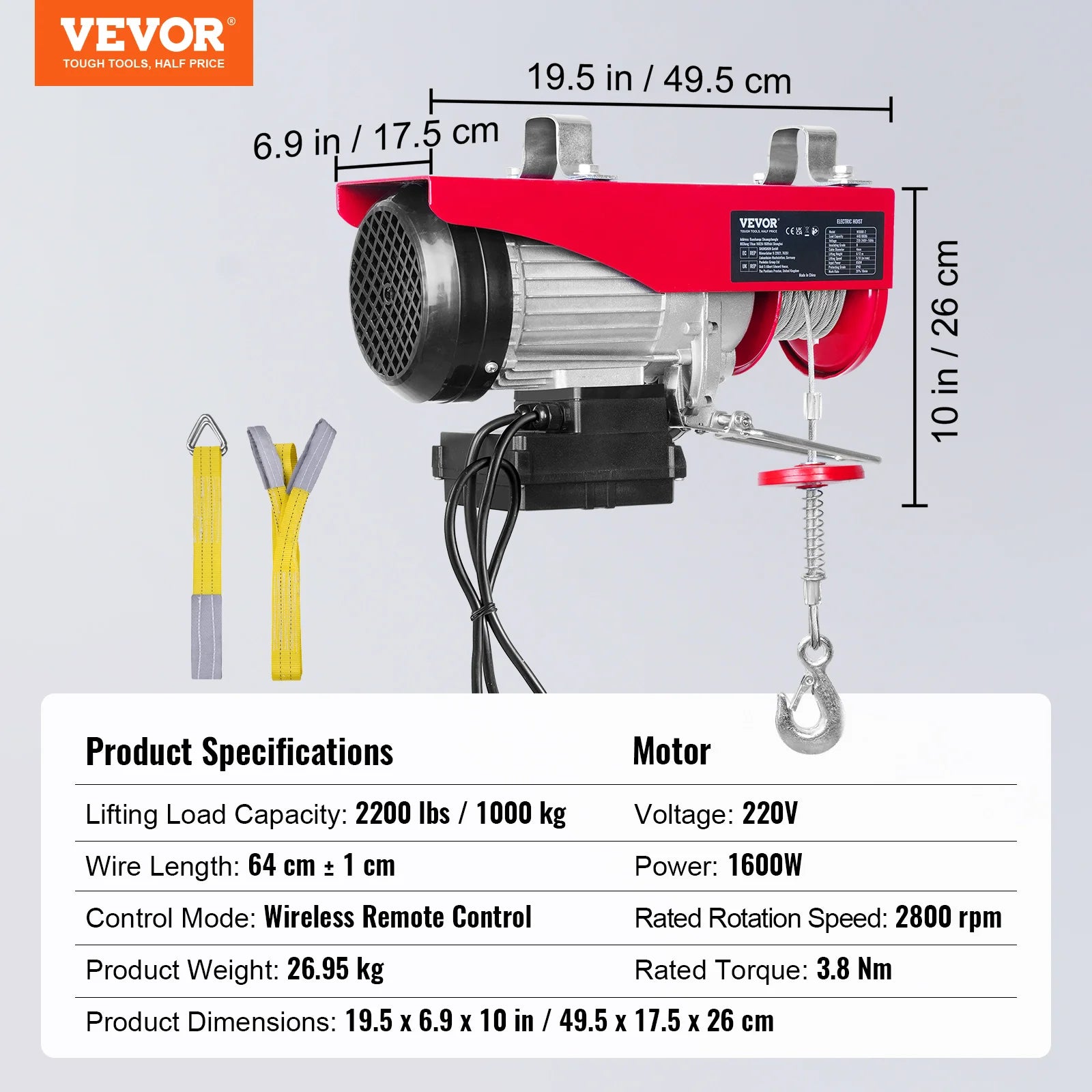 SucceBuy 600-1000 kg Funk-Elektroseilzug mit 12 m einfacher Seilhubhöhe Drahtseilwinde Garage Lager Fabrik