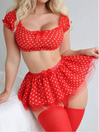 Gepunktetes sexy Tutu Damen Dessous Set Hochwertig, modisch und exquisit, schulterfreies zweiteiliges Set mit Schlitz