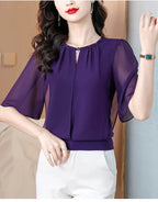 Sommerkleidung Halbarm-Chiffonbluse 2025 Neue Mode Loose Damen Tops Einfarbige Freizeit-Pullover-Shirts