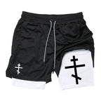 Herren-2-in-1-Lauf-Workout-Shorts mit Druck, Christian Gym Athletic Performance Shorts mit Handytasche und Handtuchschlaufe, Activewear