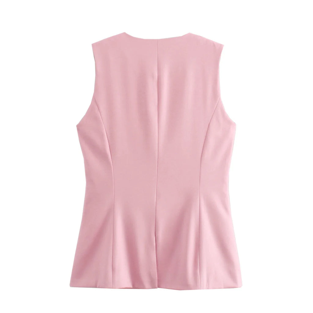 DAMEN 2025 Weiß Ärmellose Weste Damen Knopf Sommerwesten für Damen Jacke Rosa Weste Top Damen Streetwear Damen Maßgeschneiderte Weste