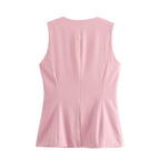 DAMEN 2025 Weiß Ärmellose Weste Damen Knopf Sommerwesten für Damen Jacke Rosa Weste Top Damen Streetwear Damen Maßgeschneiderte Weste