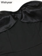 New One Pieces Jumpsuits Women Black Strapless Sleeveless Sexy Rompers Slim Fit Long Ruffles Flare Pant Night Club Even Overalls
