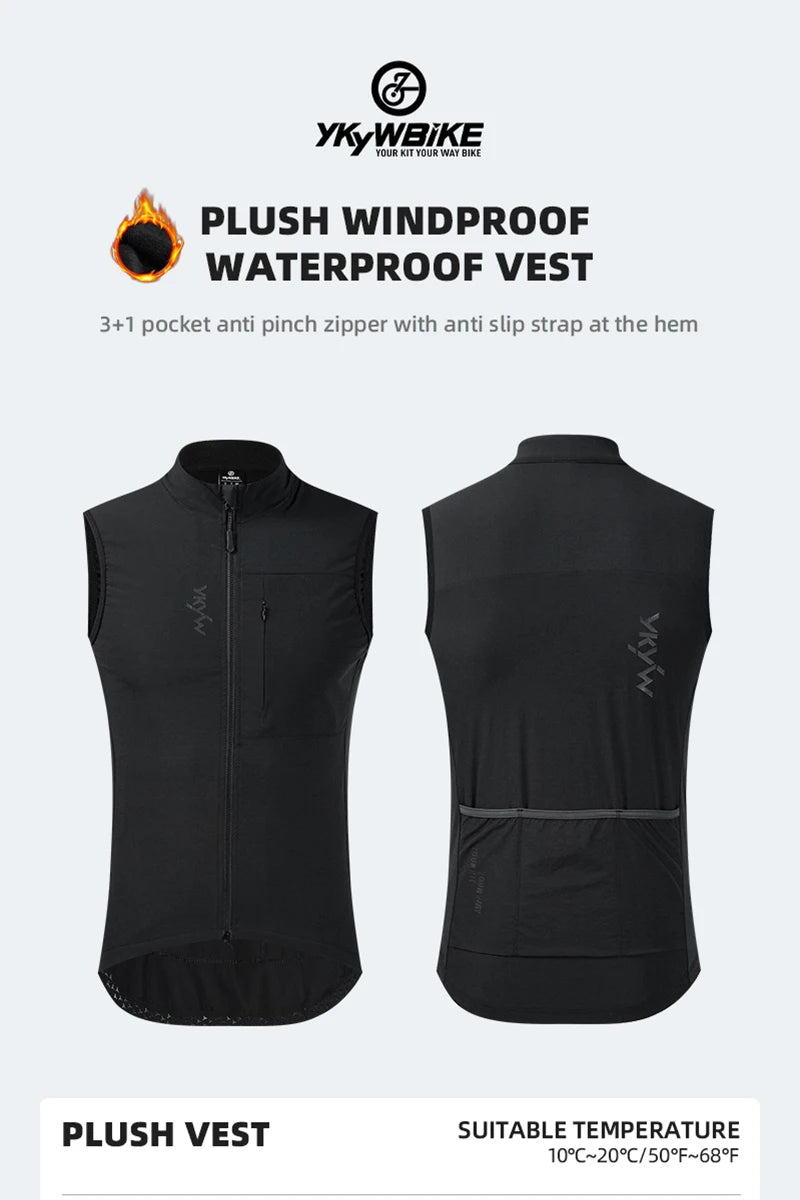 YKYWBIKE Herren Radsport Gelit Thermo-Fleece Fahrrad Windjacke Ärmellose Weste Winddicht Wasserdicht Radfahren