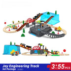 55tlg/Set Holzeisenbahn Gleis-Set Elektrischer Zug Magnetisches Auto Druckguss-Slot Passend für alle Marken Birke Holzschienen-Montagespielzeug Jungen-Geschenk