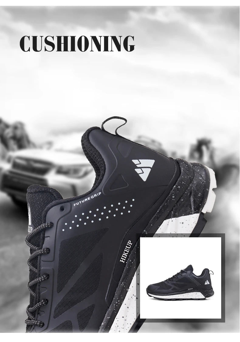 HIKEUP Outdoor Men's Sneakers Women Breathable Trail Running Shoes Hiking Shoes Trail Male Comfort Trekking Running Sneakers