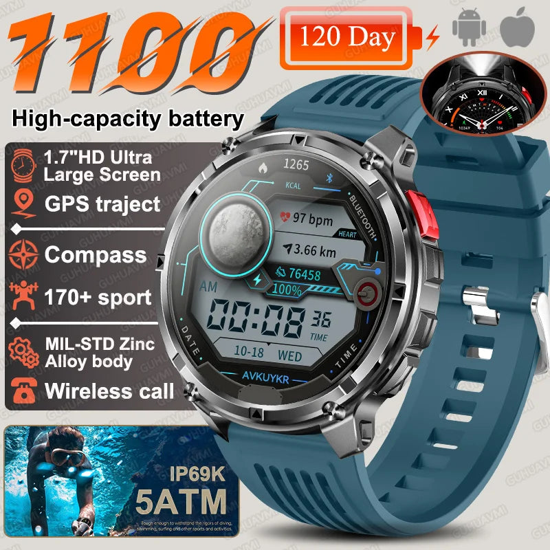 2026 Neue T-Rex3 Pro 1100mAh Akku Smartwatch GPS-Route 5ATM Wasserdicht Sport Lauf-Tracker Outdoor Kompass Militär-Smartwatch