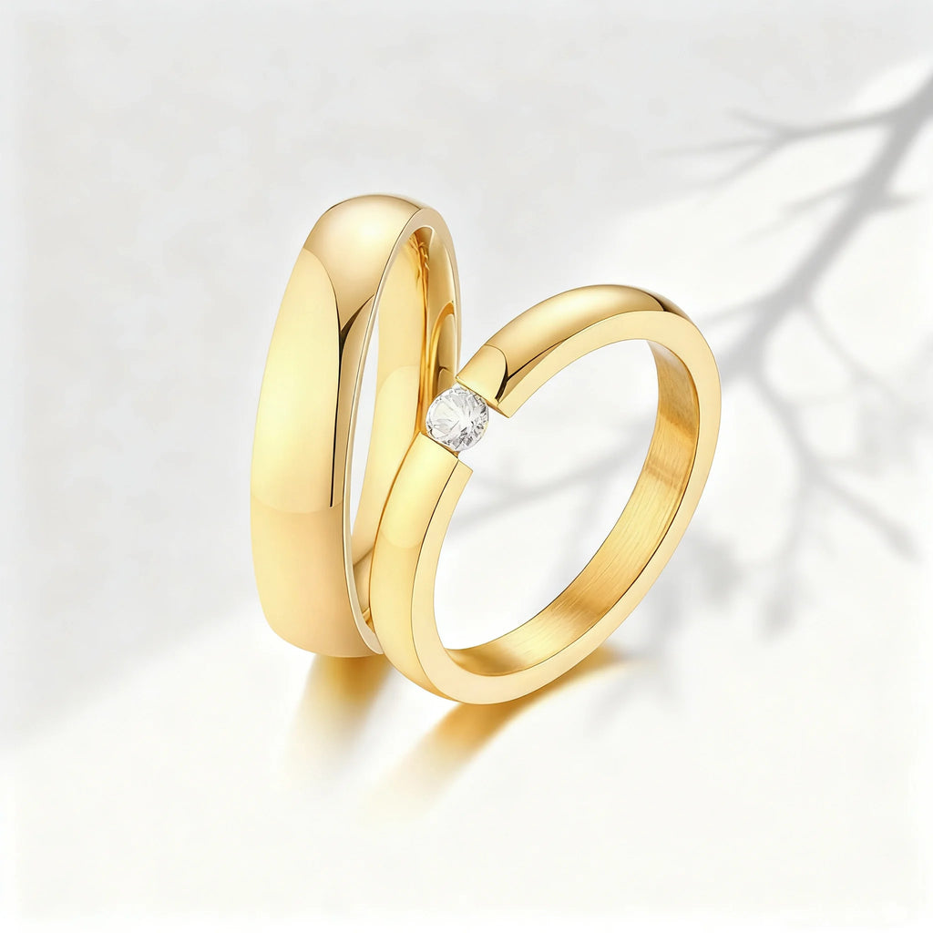 Personalisierte Paarringe als Geschenk mit Karte für Frauen und Männer, PVD-vergoldete Namensringe, Liebesschmuck, Eheringe, individuelle Namensringe, Hochzeitsgeschenke