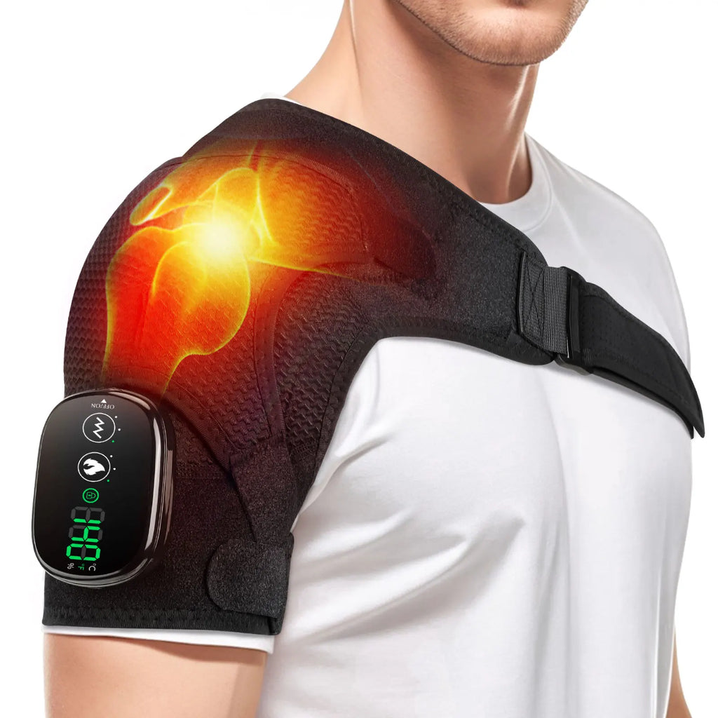 Elektrische Heizschulterstütze mit LED-Anzeige, Vibrations-Schultermassage-Gürtel zur Gelenkpflege und Muskelentspannung